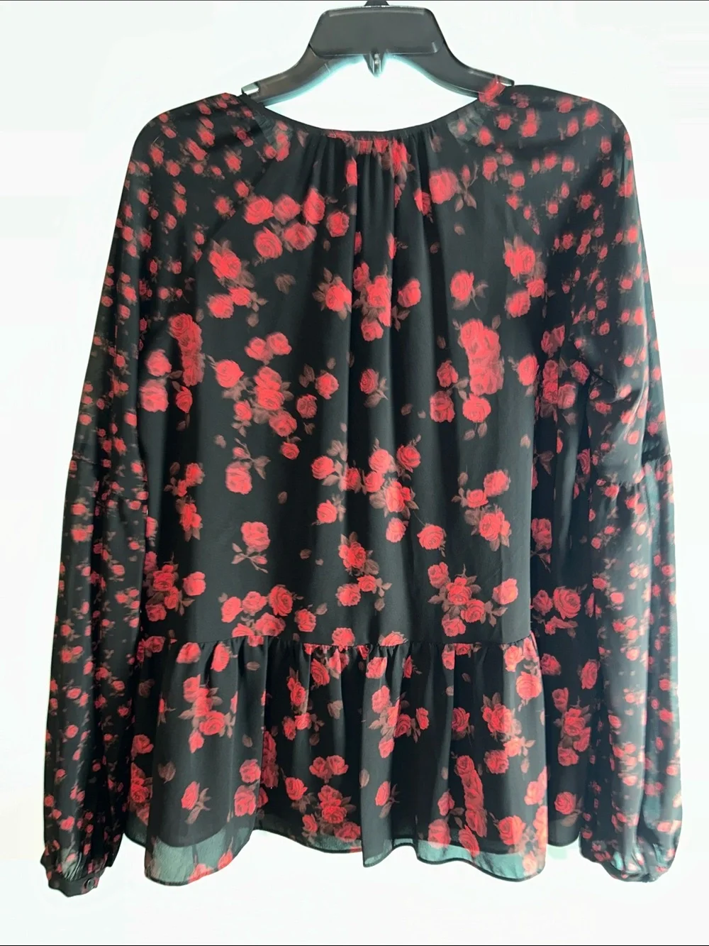 Michael Kors Black Blouse with Red Rose Print